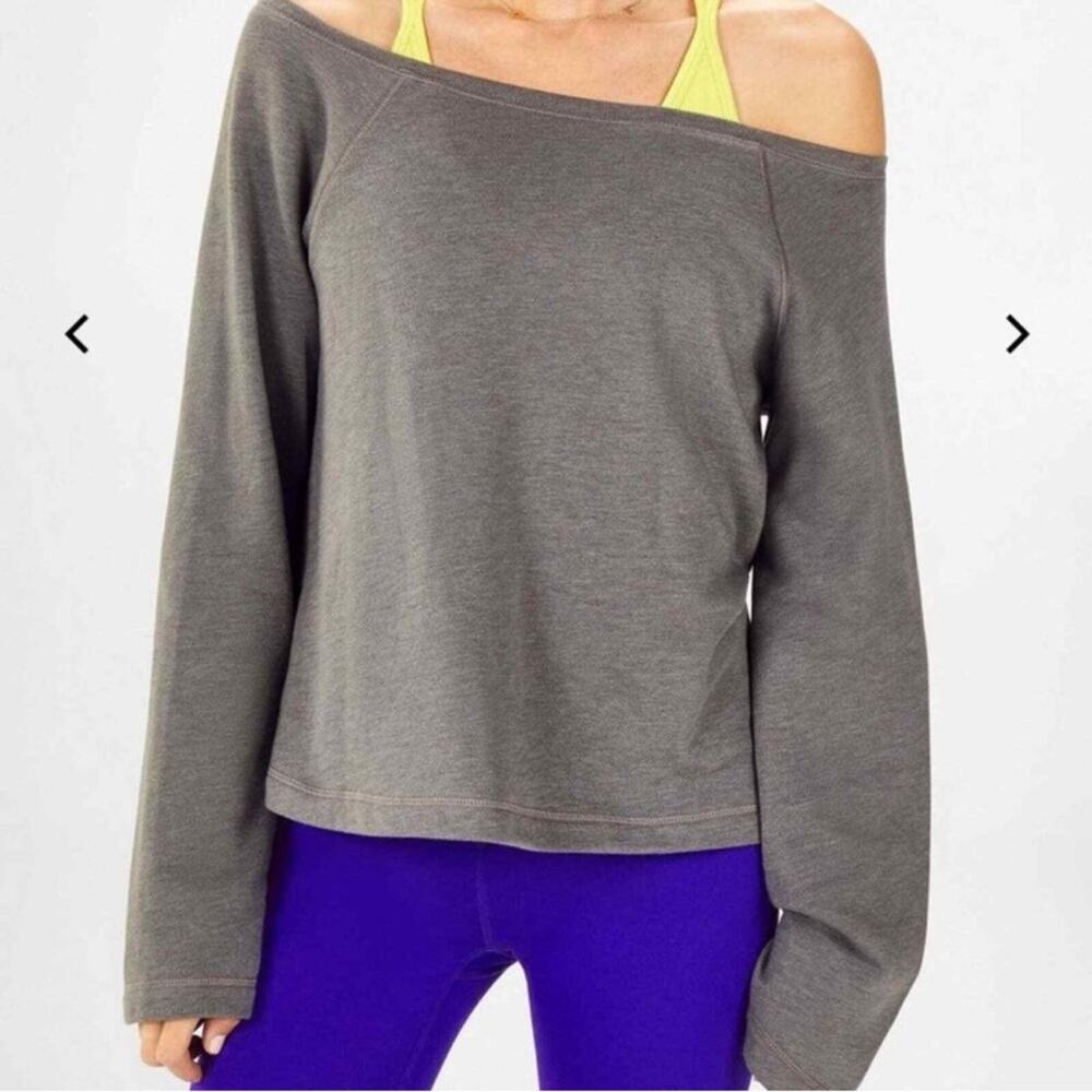 Fabletics Gray Off-Shoulder sweatshirt “cute AF” - Picture 2 of 4